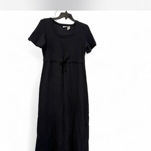 2000s Y2K Basic Cherokee Black Short Sleeve Mini Waffle Tie Waist Maxi Size M